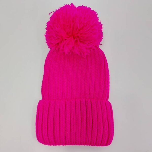 کلاه زمستانی رنگی پوم پوم صورتی (KLT-T134)