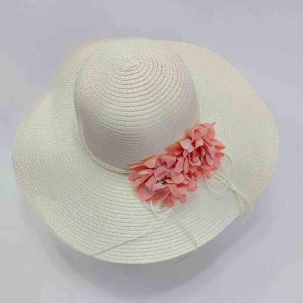 کلاه ساحلی زنانه کنفی گل صورتی (KLT-T268)