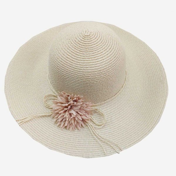 کلاه ساحلی زنانه گل دار رنگ کرمی