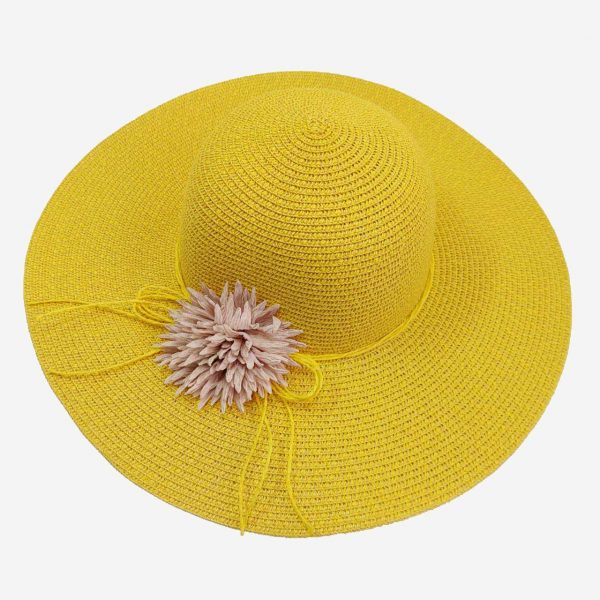 کلاه ساحلی زنانه گل دار رنگ زرد