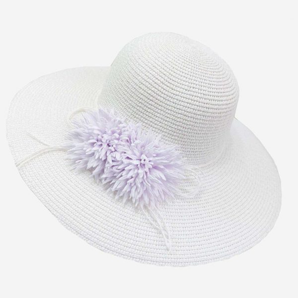 کلاه ساحلی زنانه رنگ سفید مدل گل دار
