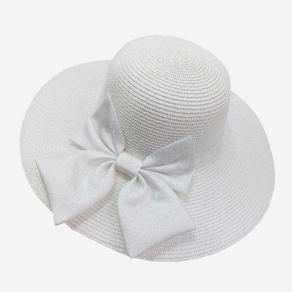کلاه ساحلی زنانه سفید پاپیون دار