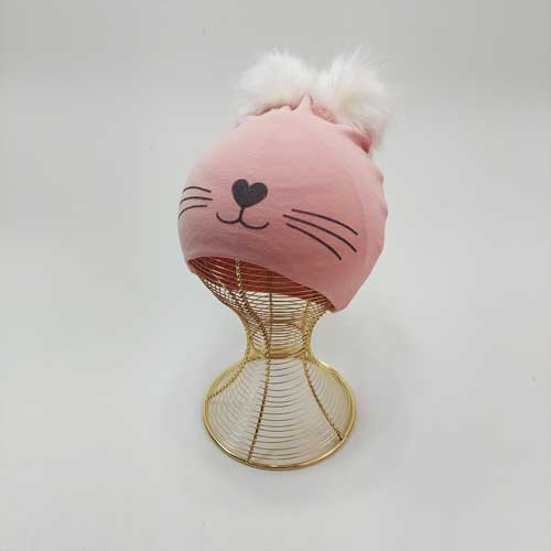 کلاه بچگانه پوم دار طرح گربه (KLT-T1814)