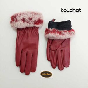 دستکش چرم قرمز لبه خز (KLT-T2492)