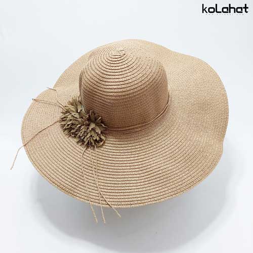 کلاه ساحلی زنانه کنفی گل دار لبه بلند (KLT-T2842)