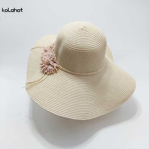 کلاه ساحلی زنانه کنفی گل دار لبه بلند (KLT-T2842)