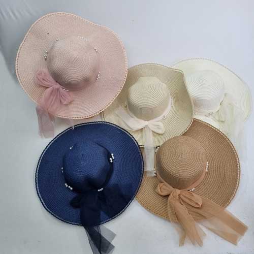 کلاه ساحلی زنانه پاپیون توری - عمده (KLT-3079)