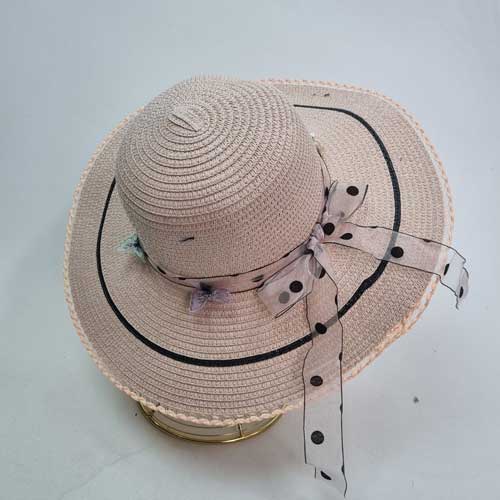 کلاه ساحلی زنانه پاپیون خالخالی - عمده (KLT-3083)