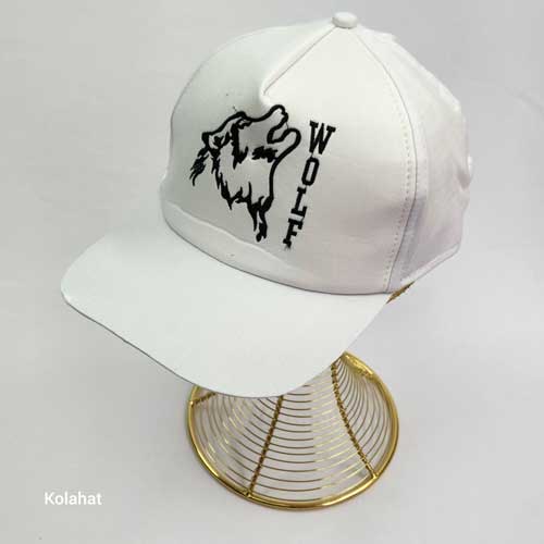 کلاه بیسبالی سفید کتان طرح گرگ (KLT-T3112)