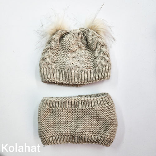 کلاه و شال گردن دو پوم بچگانه (KLT-T3325)