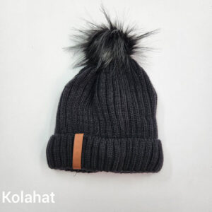کلاه بافت رنگی پوم دار مارک چرمی (KLT-T3322)