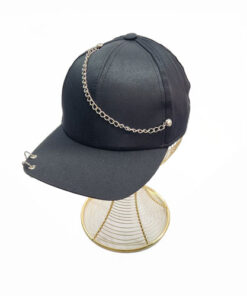 کلاه کتان کجراه زنجیردار مشکی (KLT-T3424)