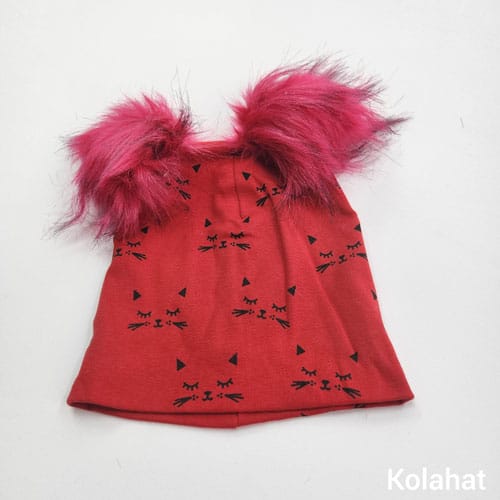 کلاه دخترانه دو پوم تریکو طرح گربه (KLT-T3461)