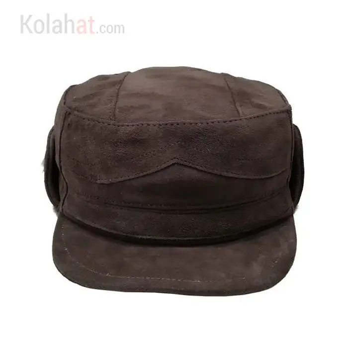 کلاه شکاری چرم طبیعی پوست گوسفند قهوه ای (KLT-T132)