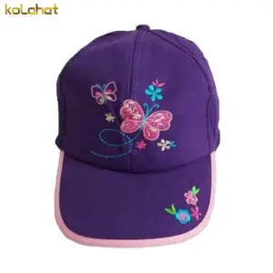 کلاه کاپیتانی دخترانه گلدوزی گل و پروانه