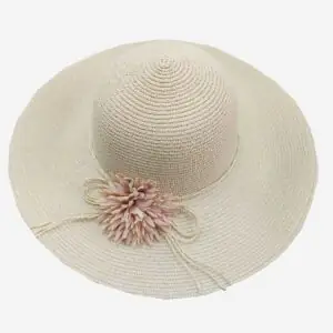 کلاه ساحلی زنانه گل دار رنگ کرمی
