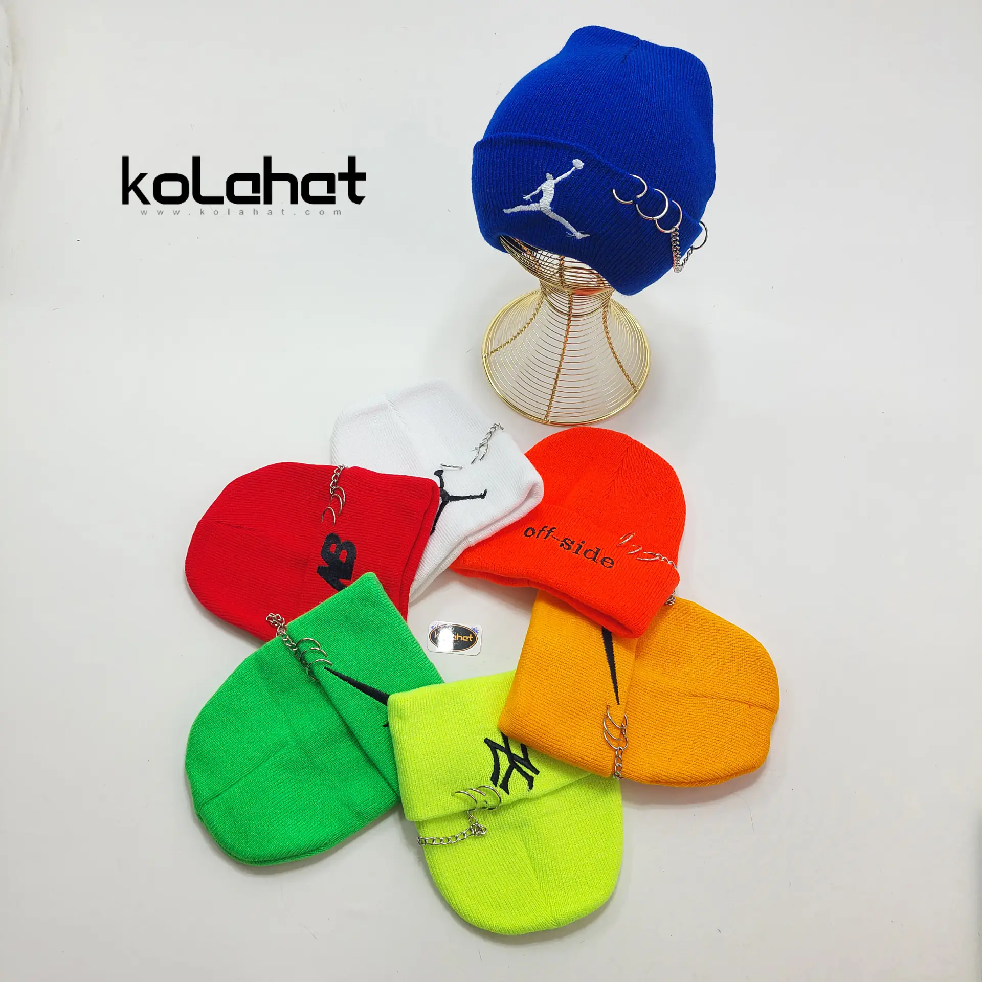 کلاه رنگی بافت پیرسینگ زنجیری - عمده (KLT-1506)