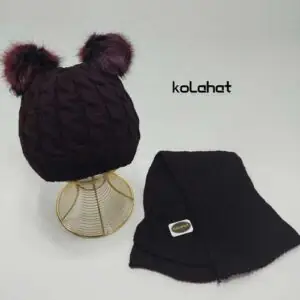 کلاه و شال گردن بافت دخترانه پوم دار (KLT-T2185)