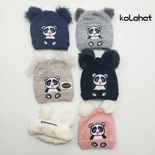 کلاه بچگانه پوم دار طرح خرس - عمده (KLT-2285)