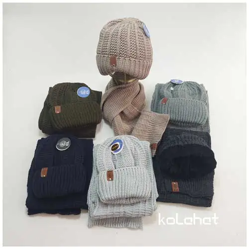 کلاه و شال گردن مردانه داخل خز - عمده (KLT-2382)