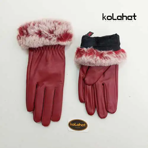 دستکش چرم قرمز لبه خز (KLT-T2492)