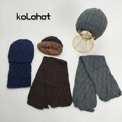 کلاه و شال گردن داخل خز مردانه - عمده (KLT-2566)