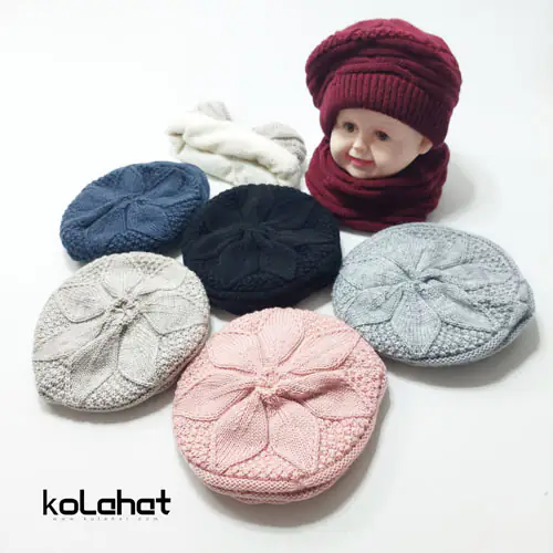 کلاه و شال گردن فرانسوی طرح دستبافت - عمده (KLT-2551)