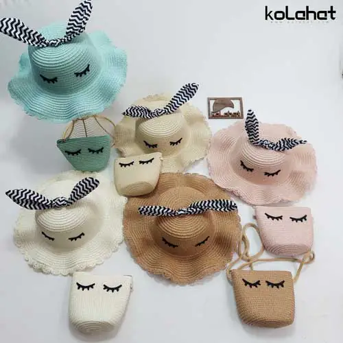 ست کیف و کلاه ساحلی طرح مژه - عمده (KLT-2821)