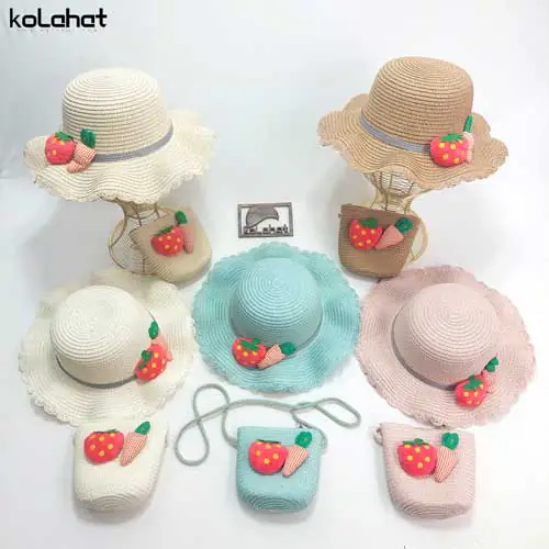 ست کیف و کلاه ساحلی طرح توت فرنگی - عمده (KLT-2825)
