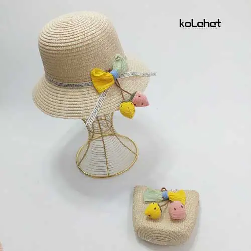 کیف و کلاه ساحلی دخترانه طرح پاپیونی (KLT-T2822)