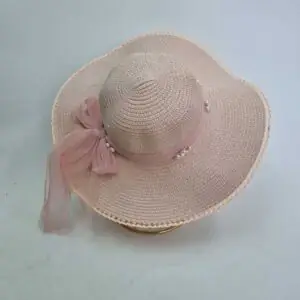 کلاه ساحلی زنانه لبه بلند پاپیون توری - عمده (KLT-3079)