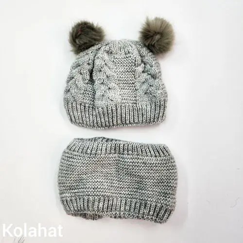 کلاه و شال گردن دو پوم بچگانه (KLT-T3325)