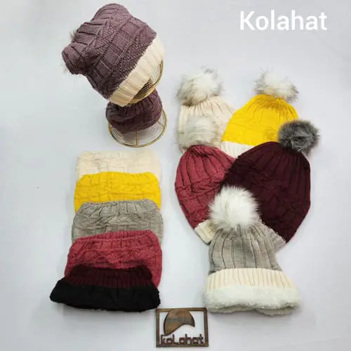 کلاه شالگردن شیطونی بافت لبه رنگی - عمده (KLT-3370)
