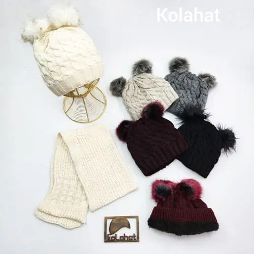کلاه و شال گردن بچگانه دو پوم - عمده (KLT-3368)