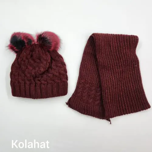 کلاه و شالگردن دخترانه دو پوم (KLT-T3368)