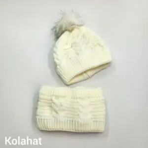 کلاه و شال گردن بچگانه پوم دار - عمده (KLT-3363)
