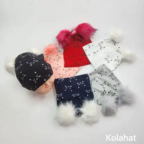 کلاه تریکو دو پوم چاپی گربه - عمده (KLT-3461)