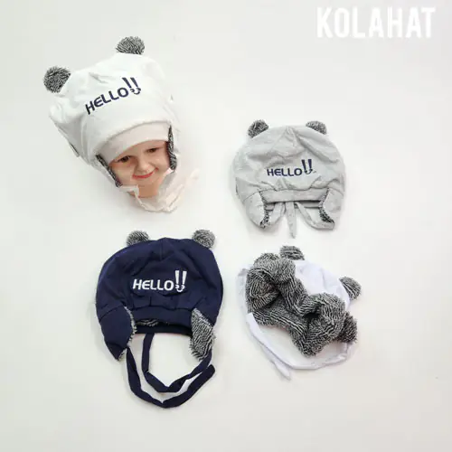 کلاه تریکو دو پوم طرح HELLO - عمده (KLT-3468)