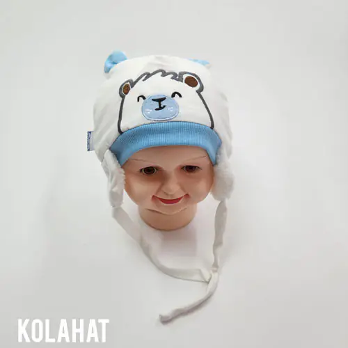 کلاه بچگانه تریکو داخل خز گلدوزی خرس (KLT-T3469)