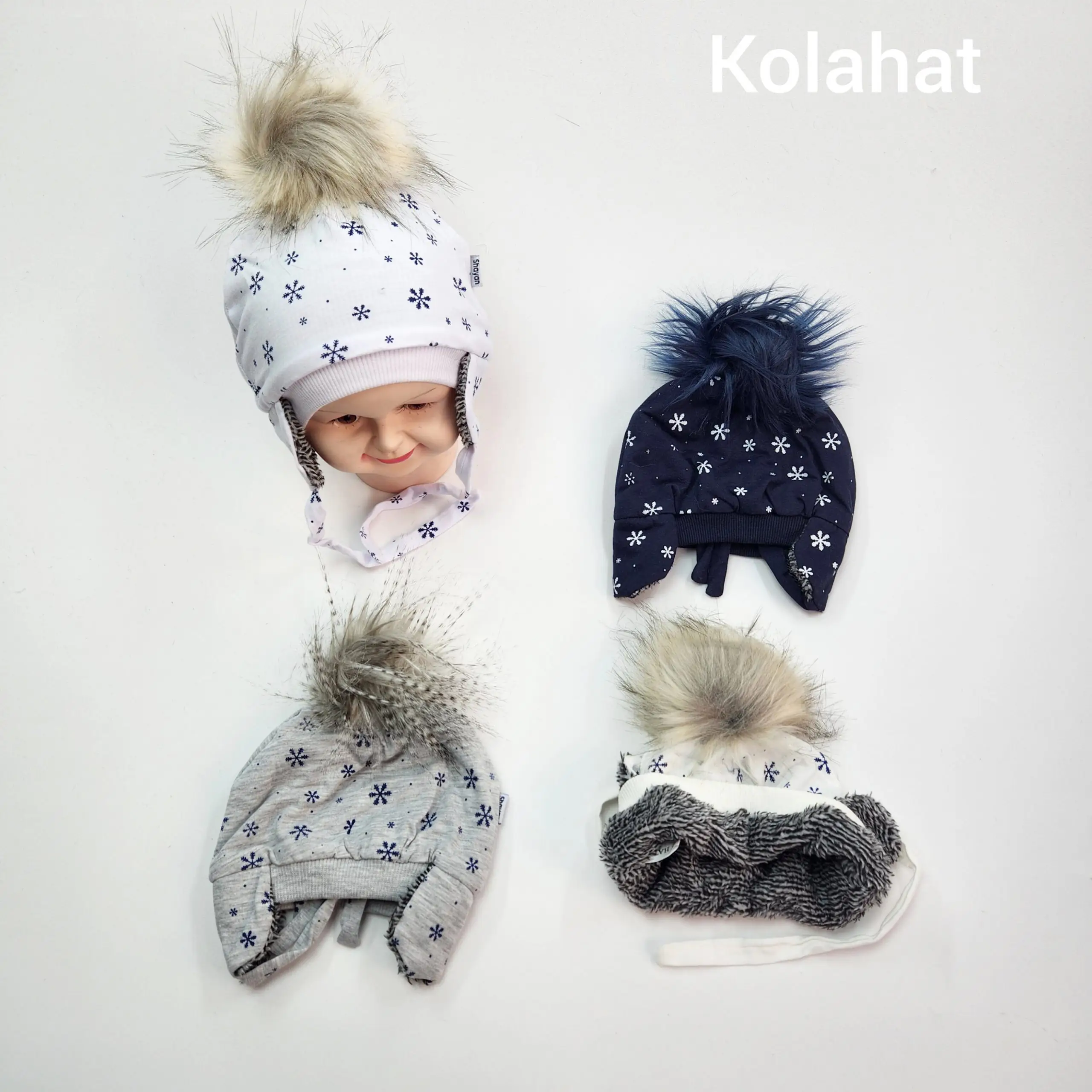 کلاه تریکو پوم دار طرح برفی - عمده (KLT-3482)