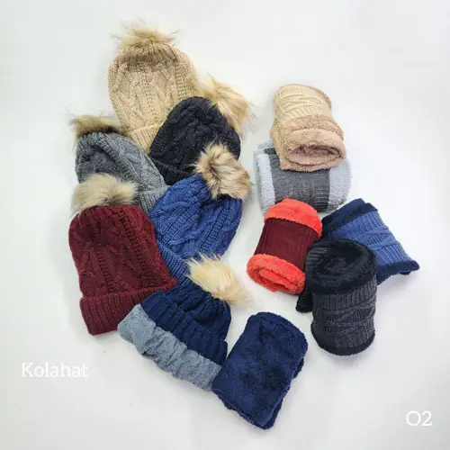 کلاه و شال بافت پسرانه داخل خز - عمده (KLT-3725)