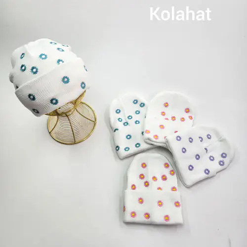 کلاه دخترانه بافت گلدوزی بابونه - عمده (KLT-3584)