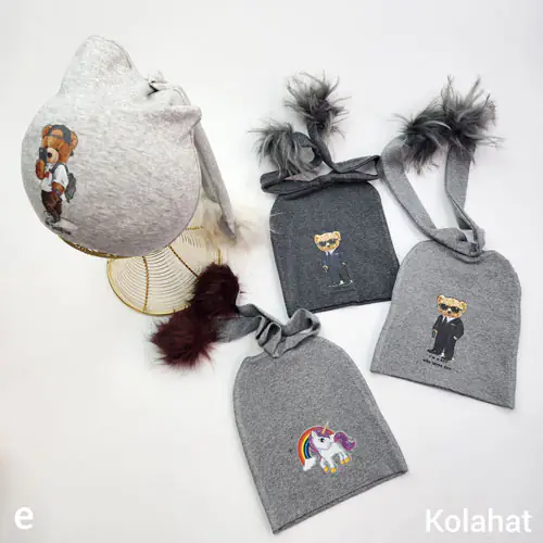 کلاه بچگانه تریکوی پوم دار طرح چاپی - عمده (KLT-3514)