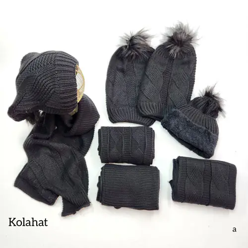 کلاه و شال گردن مشکی زنانه - عمده (KLT-3686)