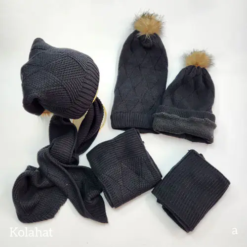 کلاه و شال گردن زنانه مشکی - عمده (KLT-3688)